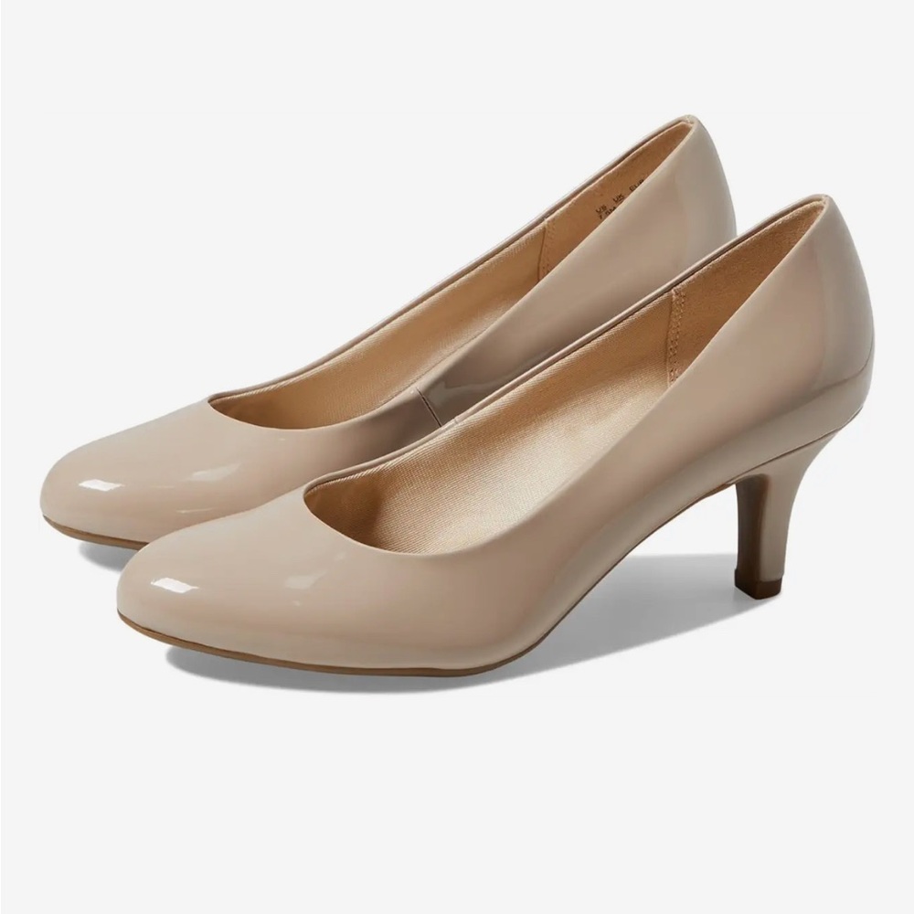 Life Stride Nude Taupe Heels with Rounded Toe and Mid-Height